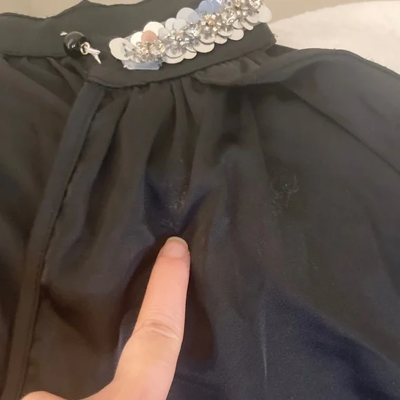 halter top long sleeve cold shoulder sequin neckline ruffled collared blouse - Picture 6 of 6